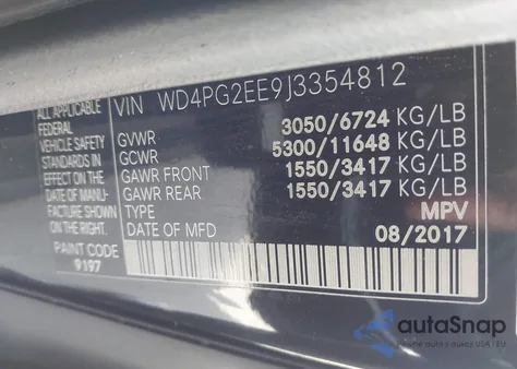 2018 Mercedes-Benz Metris from USA, damaged, VIN WD4PG2EE9J3354812